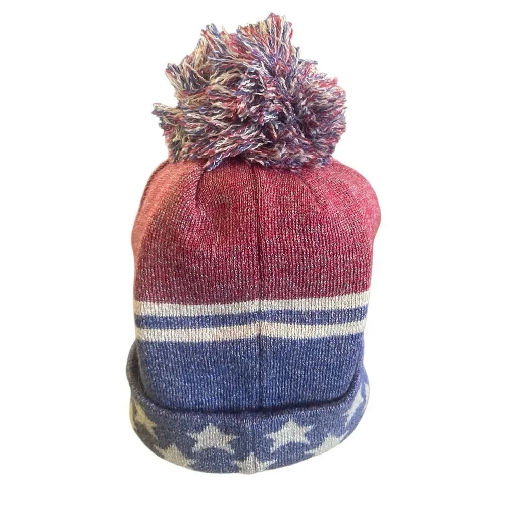 Verdict Knit Pom Beanie Red White Blue Stars NWOT
